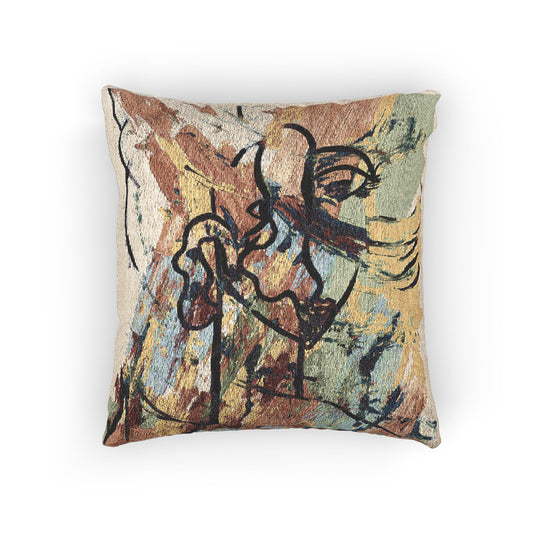 Abstract Woven Pillow – Handcrafted Boho Tapestry Cushion with Earthy Modern Art for Sofa & Bed