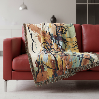 Abstract Art Woven Throw Blanket – Colorful Modern Boho Home Décor for Living Room, Bedroom & Sofa