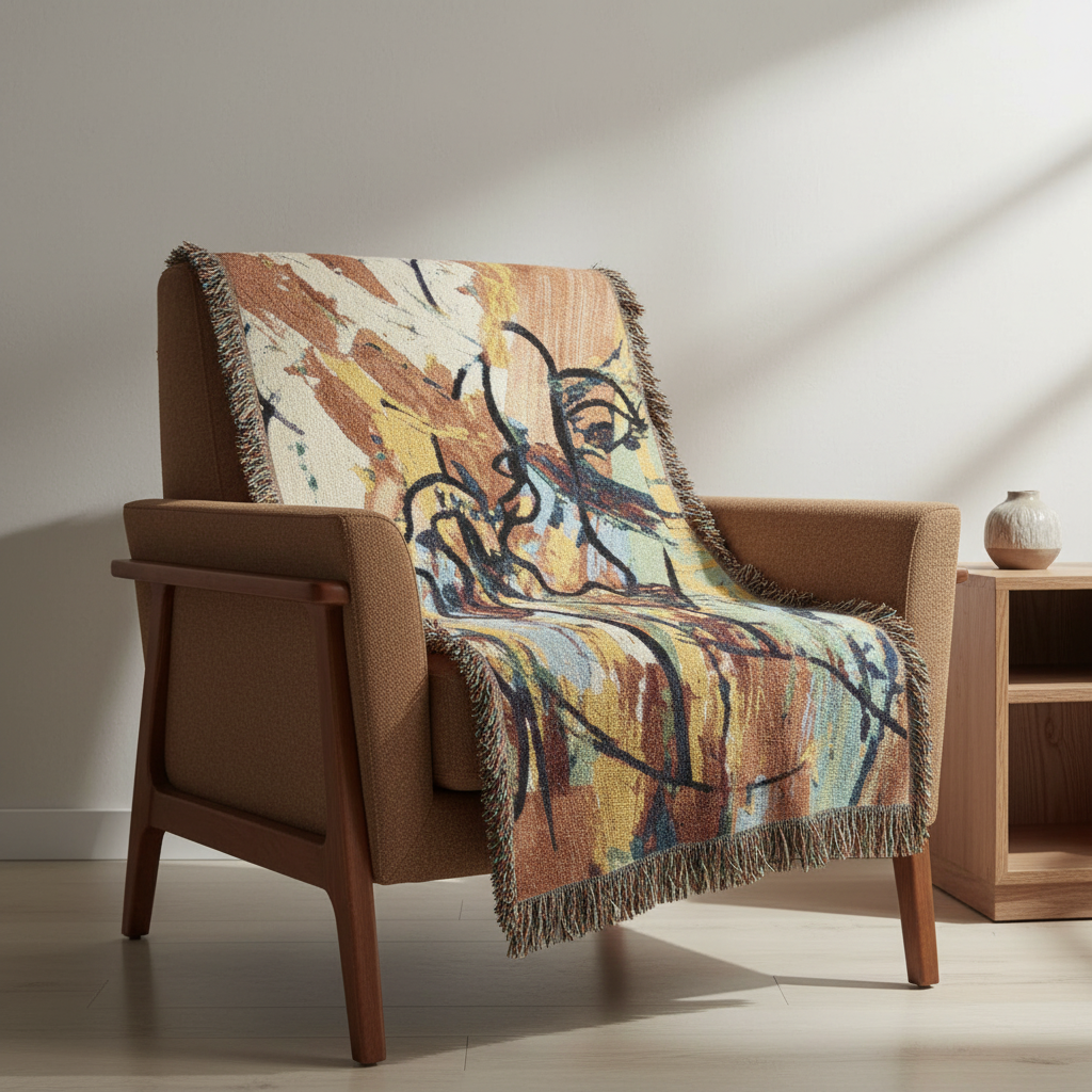 Abstract Art Woven Throw Blanket – Colorful Modern Boho Home Décor for Living Room, Bedroom & Sofa